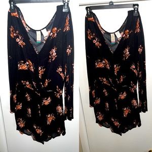 Black and Floral Long Sleeve Romper